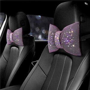 Car Neck Pillow for Driving Bling Crystal Bow Car Pink Driving 2-Pack